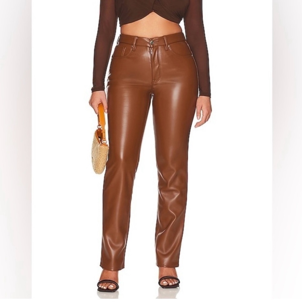 Good American Faux Leather Pant in burnt caramel